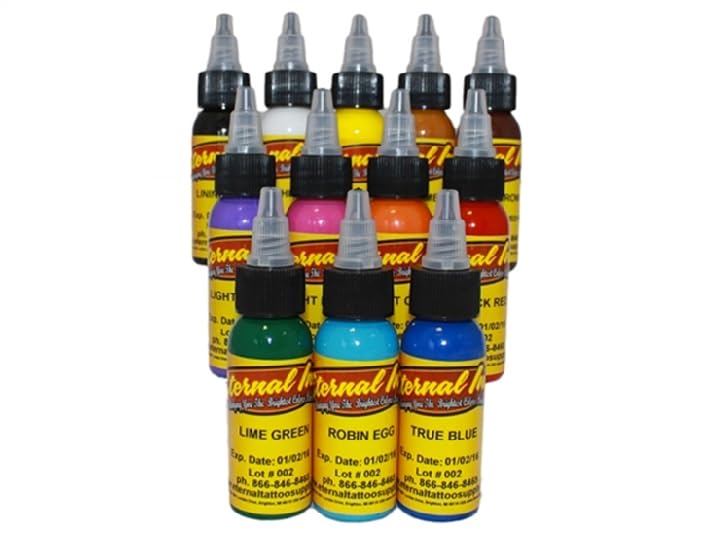 Eternal Authentic Tattoo Ink 12-color sample set with vibrant hues for bold tattoo art