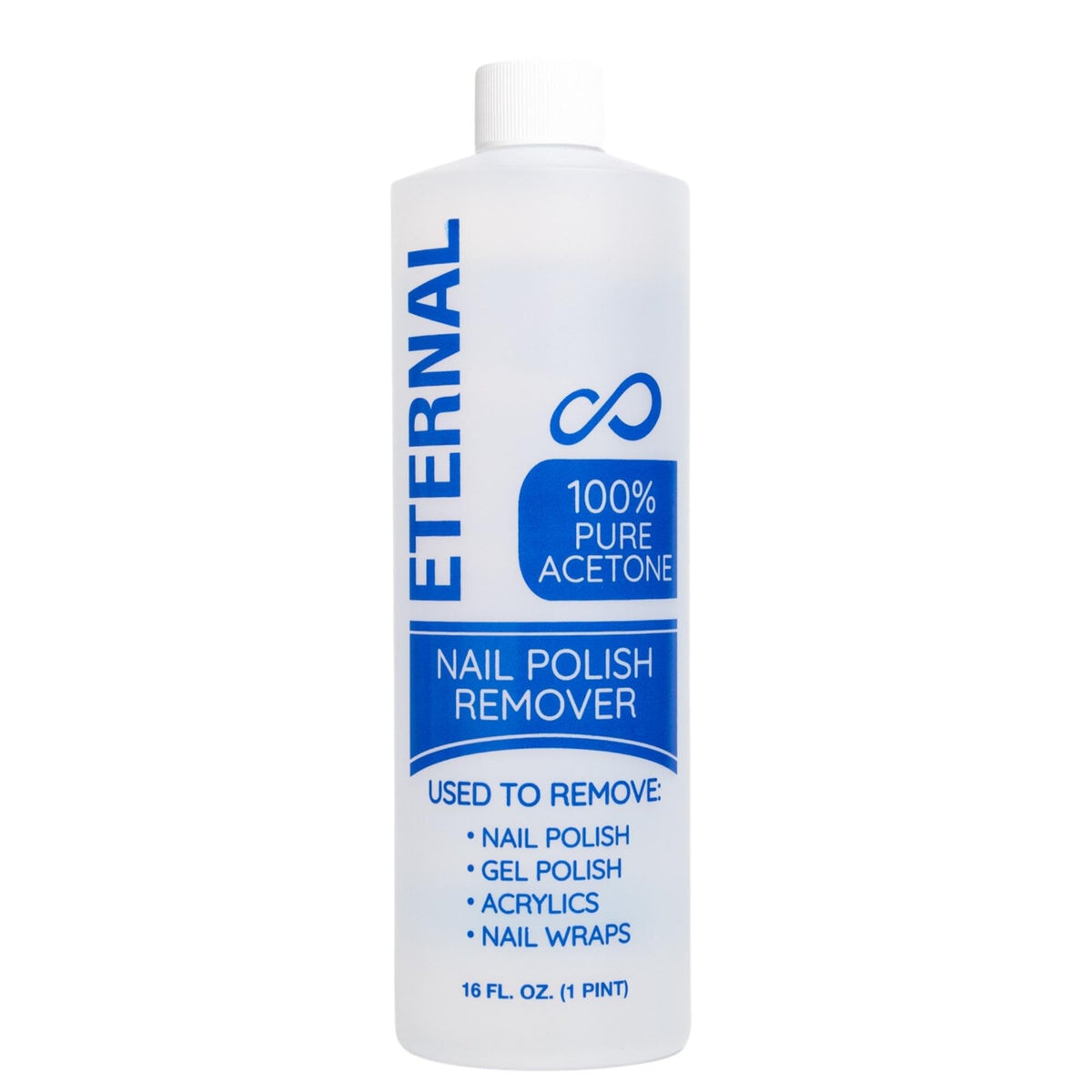Eternal Gel Polish Remover bottle, 16 oz, pure acetone for tough polish removal.