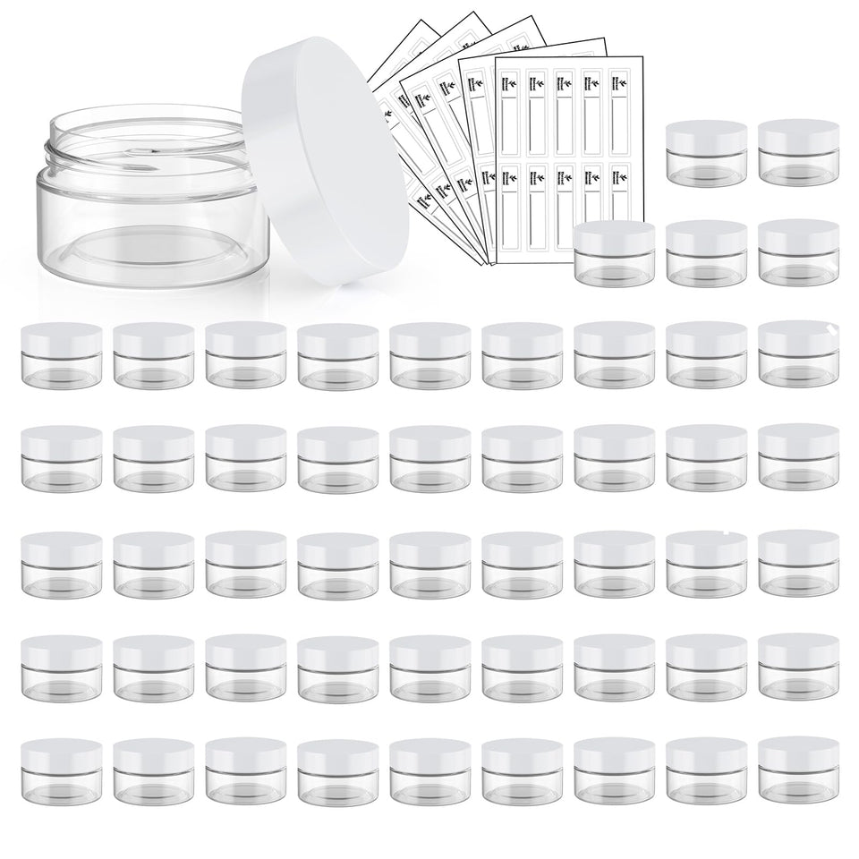 Eternal Moment 50-pack 1oz clear jar with white lid for easy storage.