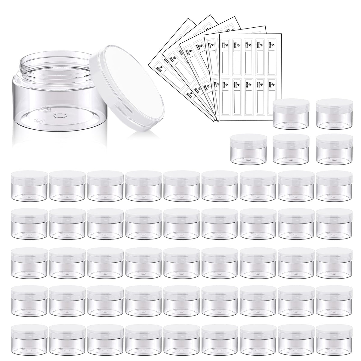 Eternal Moment 50-pack 1oz jars with clear lids for easy visibility and labeling