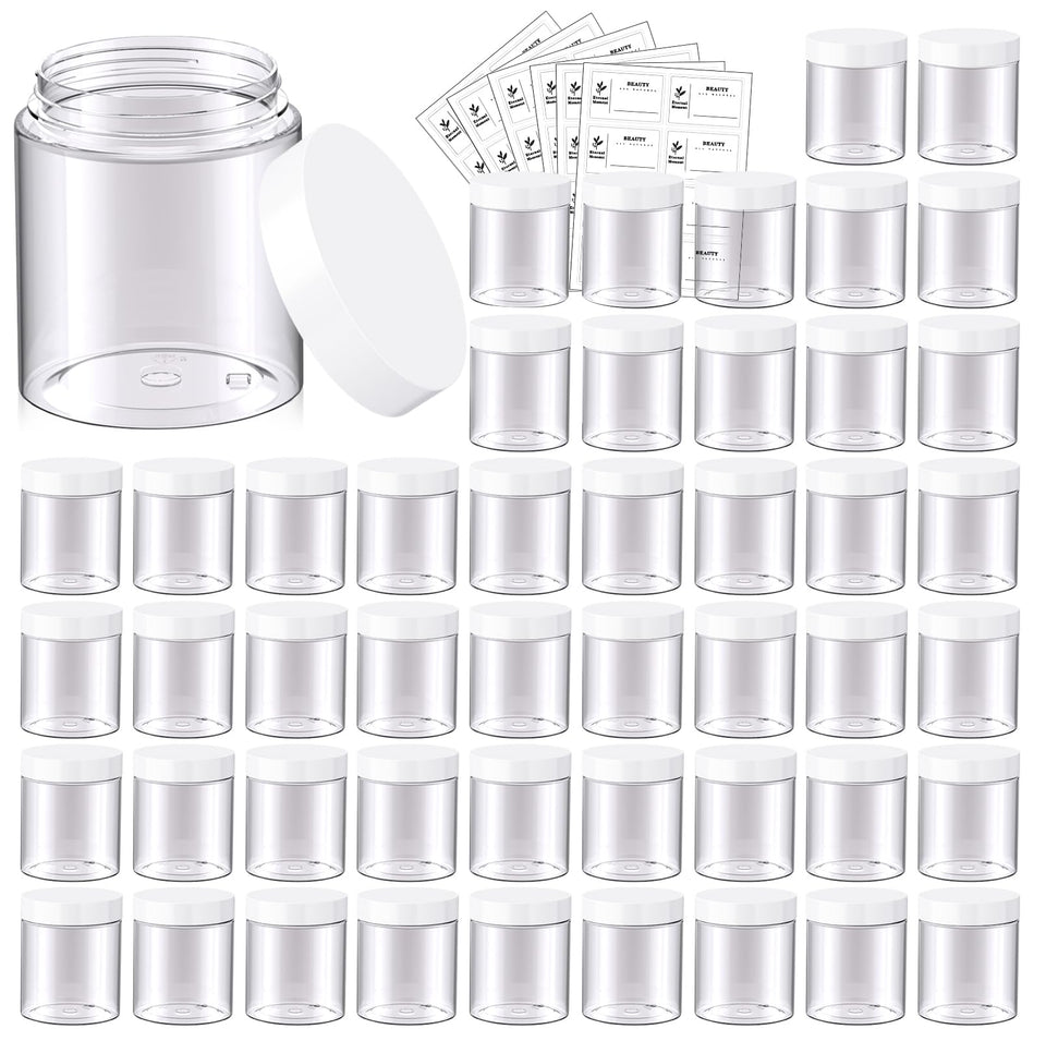 Eternal Moment 8 oz clear jar with white lid, ideal for samples and travel storage.