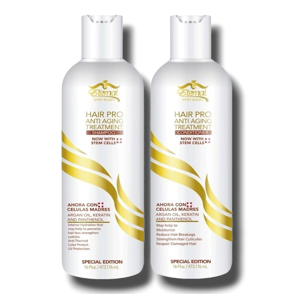 Eternal Spirit Hair Pro shampoo bottle promotes hydration for dry, damaged hair