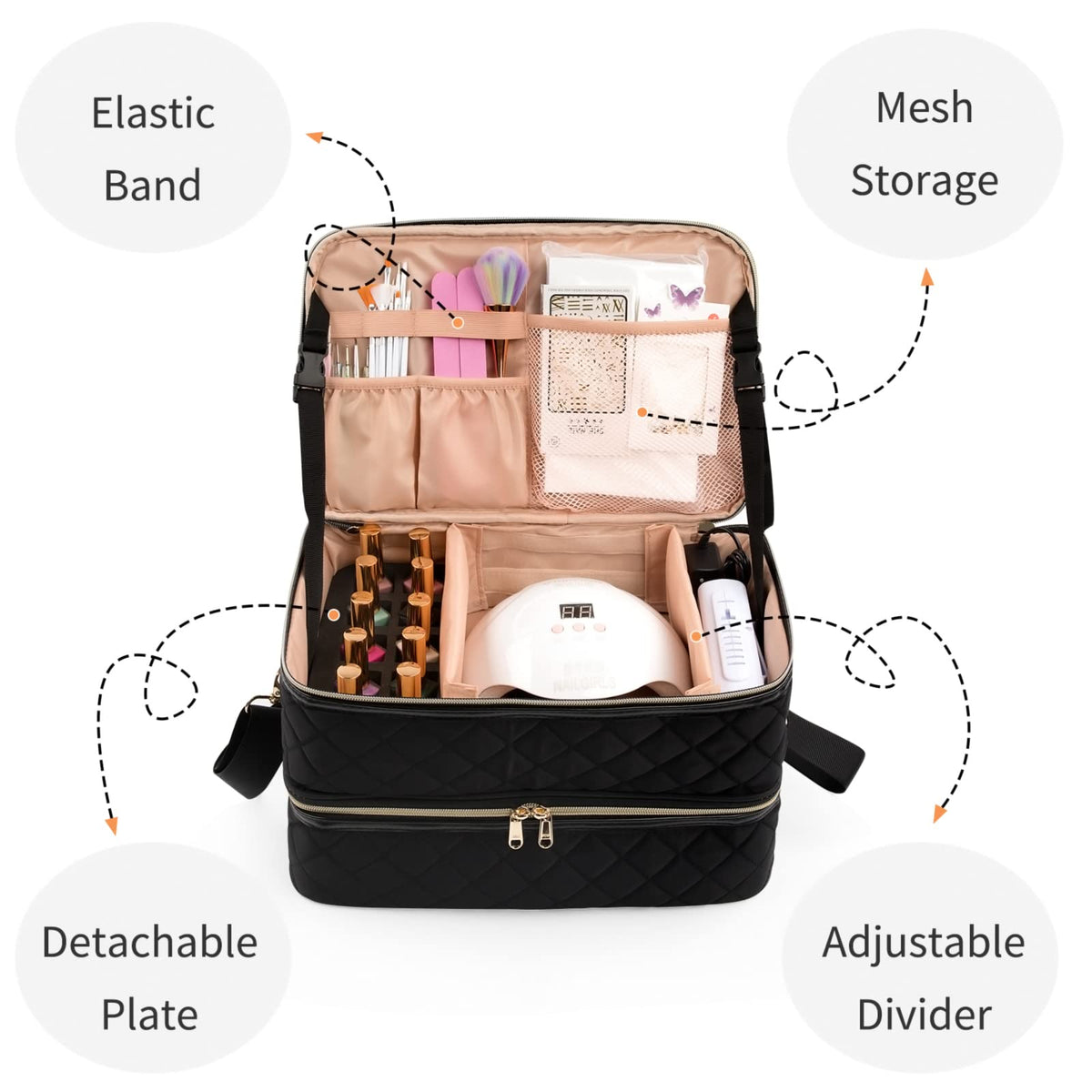 Ethereal nail polish organizer case interior layout holds 50+ bottles