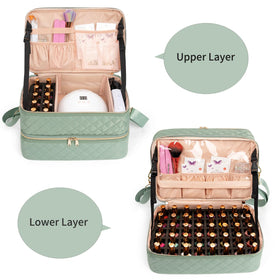 Ethereal Nail Polish Organizer Case lower compartment holds 40+ bottles securely