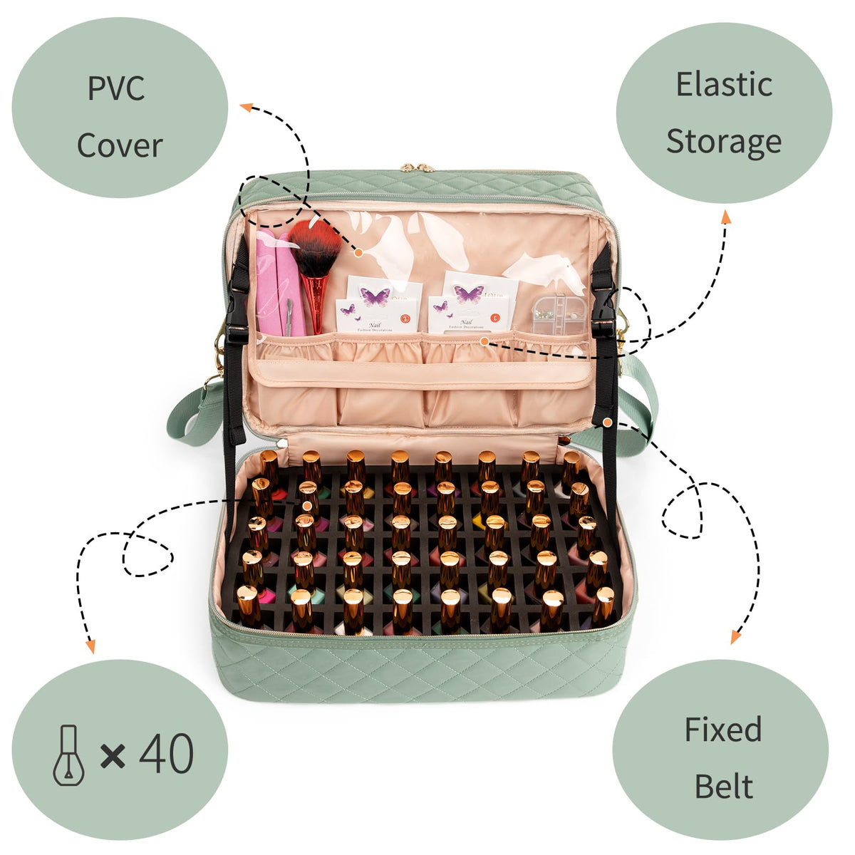 Ethereal Nail Polish Organizer Case on trolley with fixed strap for travel stability