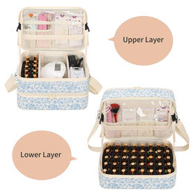Lower section stores 30+ bottles and essential nail tools securely.