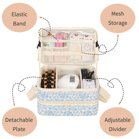 Open bag showing neat compartments and protective dividers for polish.