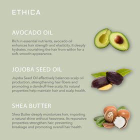 Ethica Beauty Professional Conditioner close-up on hair strands showing moisture and shine.