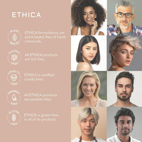 Ethica Beauty hair strands close-up showing volume and natural shine.
