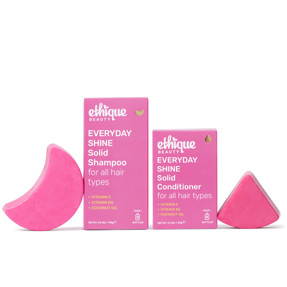 Ethique Beauty Everyday Shampoo Bar Set pack shot highlights plastic-free packaging for sustainable care.
