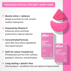 Ethique Beauty Everyday Shampoo Bar shine close-up suggests Vitamin C for radiant hair.