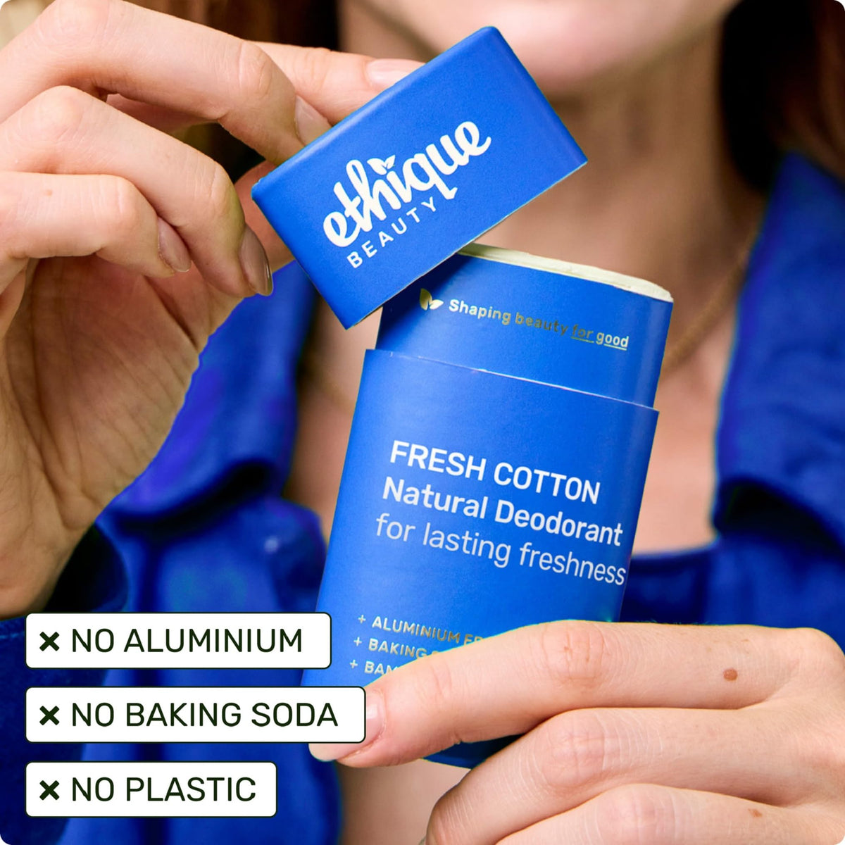 Ethique Fresh Cotton Deodorant Stick close-up of scent and texture.