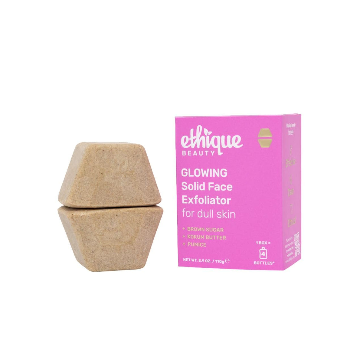 Ethique Glowing solid exfoliator bar closeup texture invites a gentle scrub