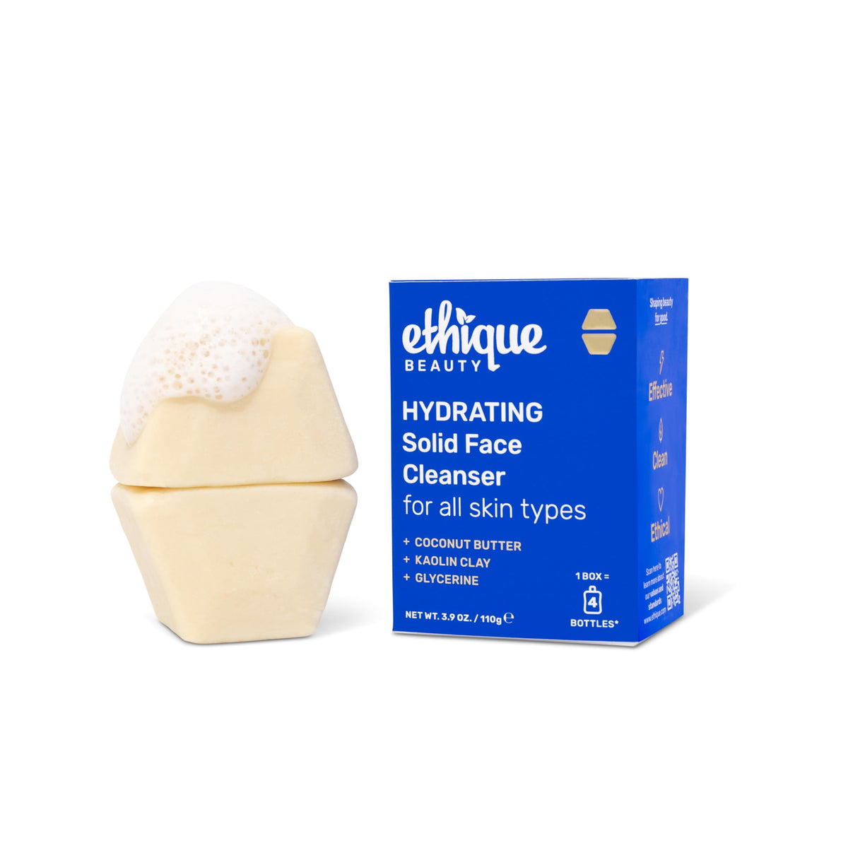Ethique Hydrating Solid Face Cleanser packaging showcases eco-friendly design for daily use.