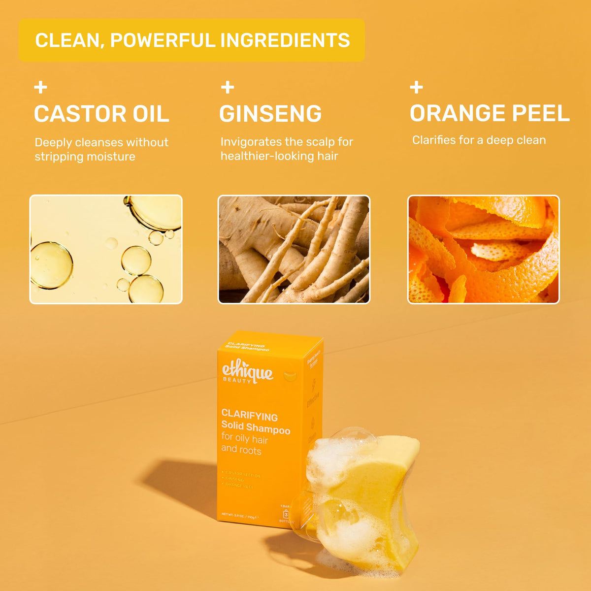 Ethique orange-peel cleanse highlighting vibrant aroma and thorough cleansing.
