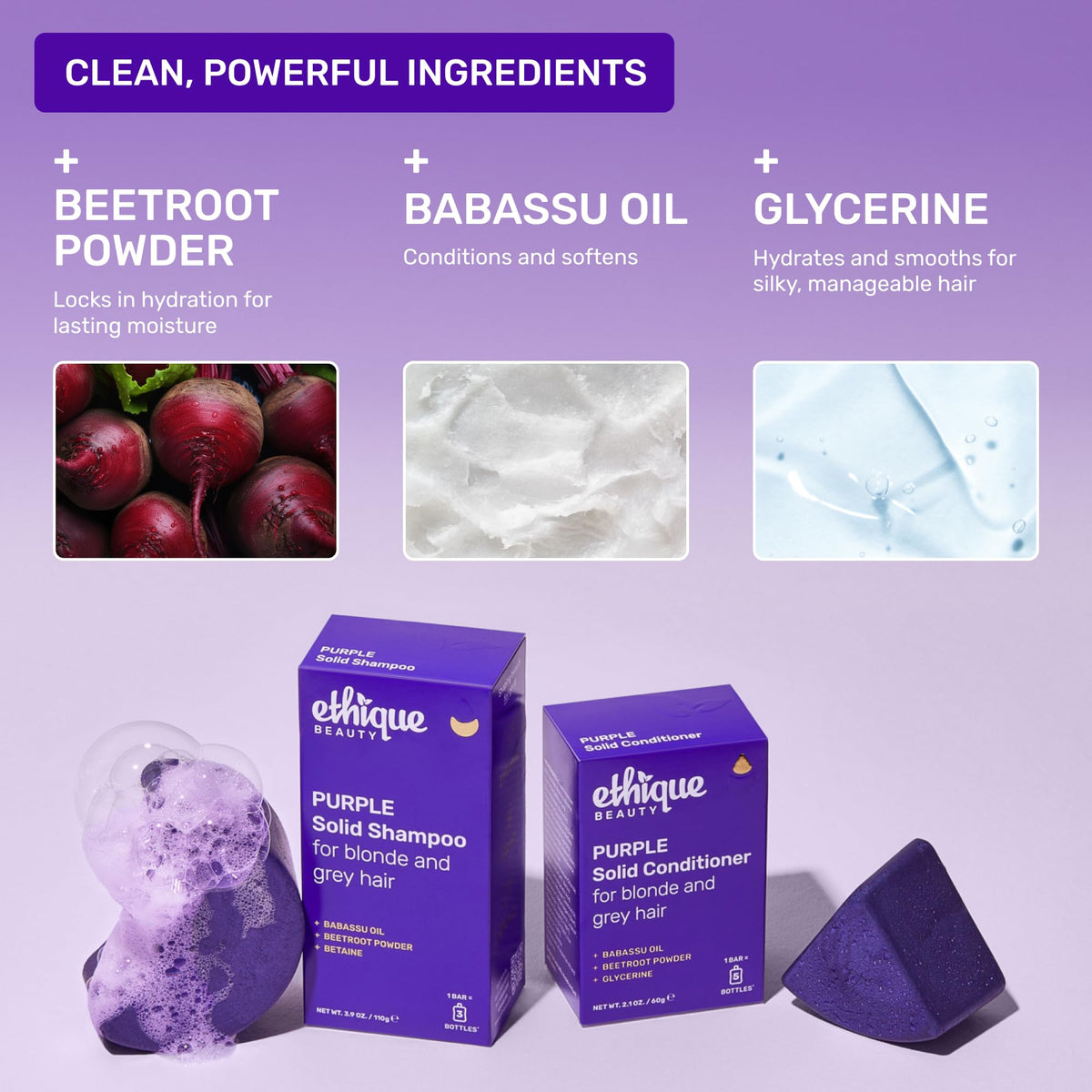 Beetroot powder provides natural toning within Ethique Purple Conditioner Bar