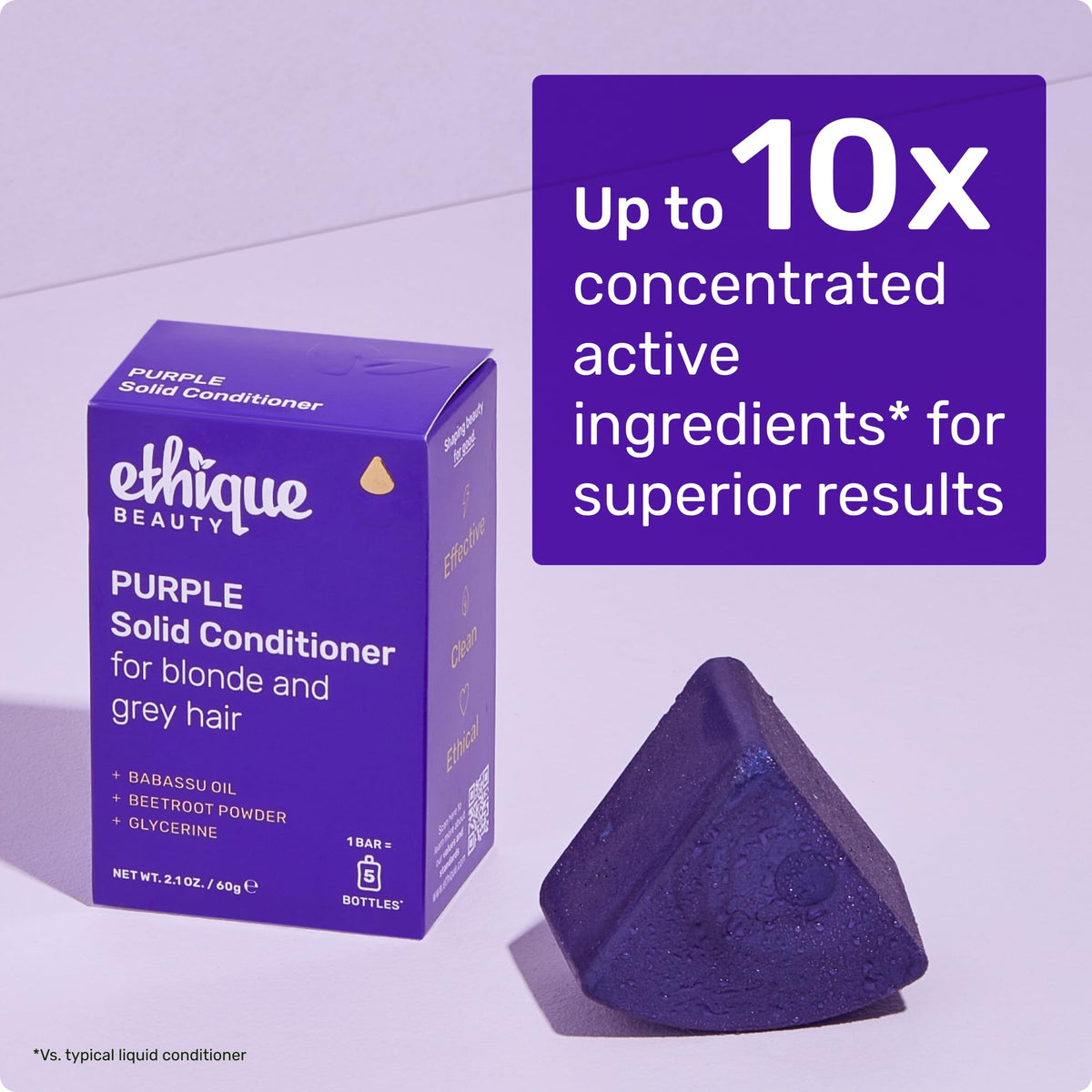 Travel-size Ethique Purple Conditioner Bar is compact for on-the-go routines