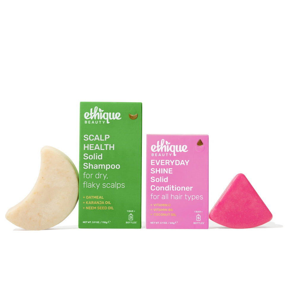 Ethique Scalp Health Shampoo Bar close-up, soothing texture suggests gentle cleansing for a balanced scalp.