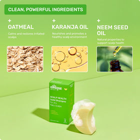 Ethique Scalp Health Shampoo Bar oatmeal detail highlights soothing ingredients for gentle care.