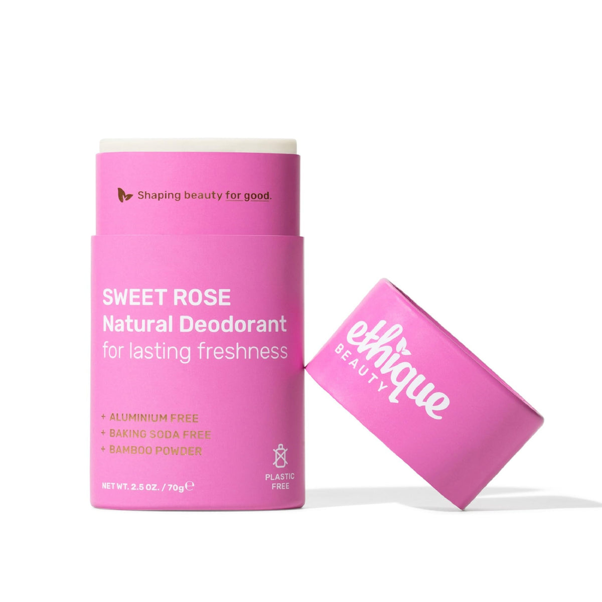 Ethique Sweet Rose deodorant stick with rose scent for all-day freshness.