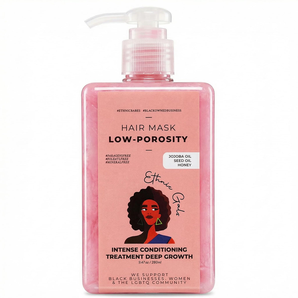 Ethnic Gals Low Porosity Hair Mask jar front view showing hydration for curls