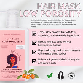 Ethnic Gals Low Porosity Hair Mask packaging emphasizes porosity care