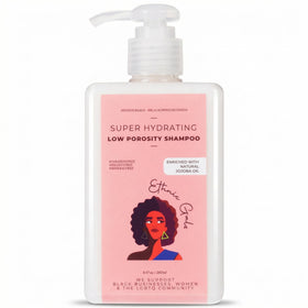 Ethnic Gals Low Porosity Shampoo bottle with hydrating formula for curls.