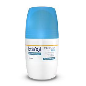 Etiaxil antiperspirant bottle for sensitive skin offering 48-hour protection.