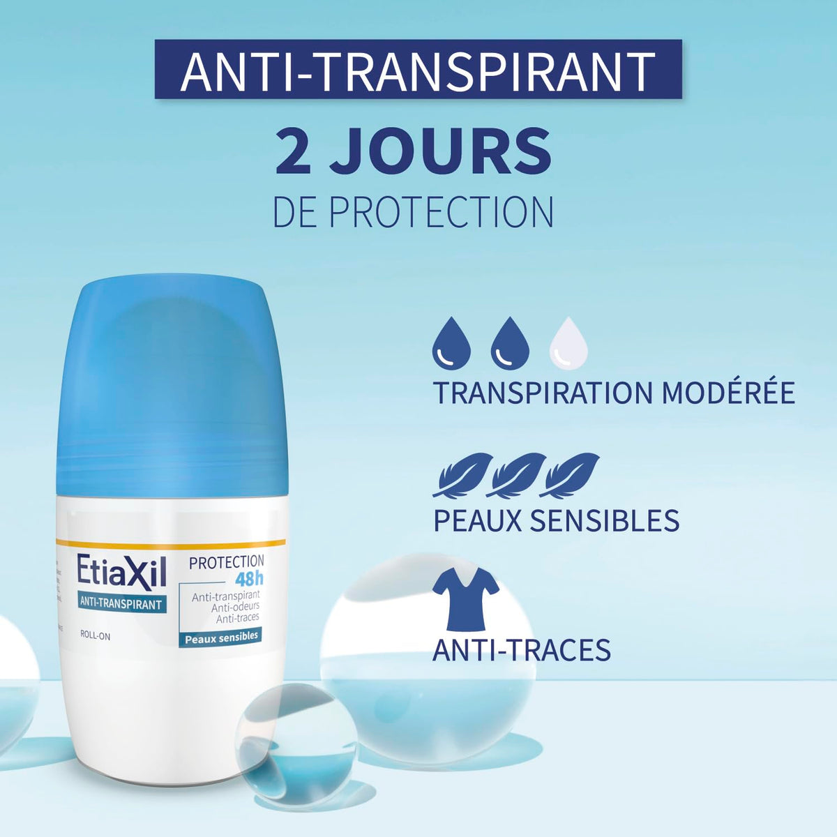 Etiaxil roll-on application gliding smoothly on skin.
