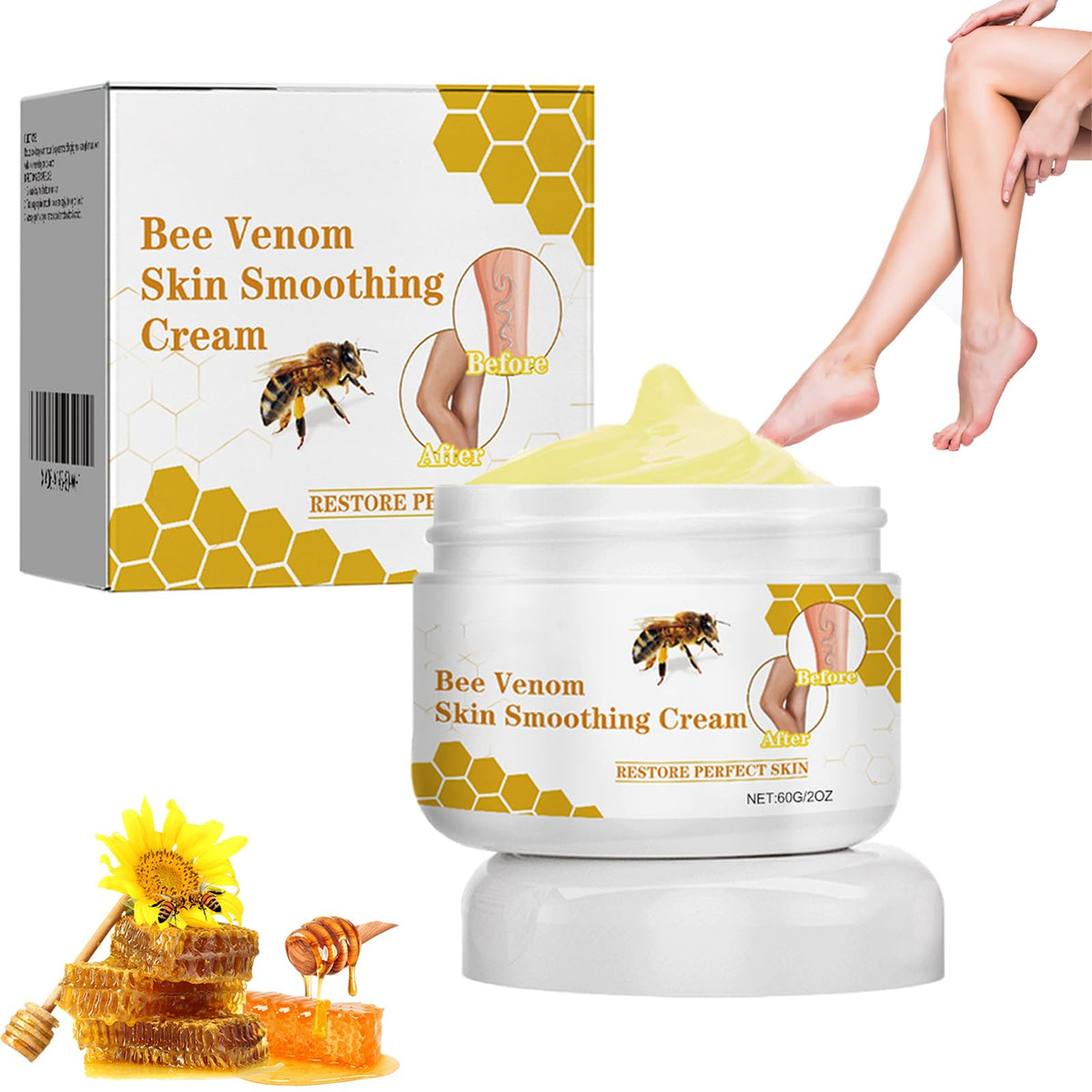 etitek Bee Venom Cream bottle for legs, non-greasy daily leg care