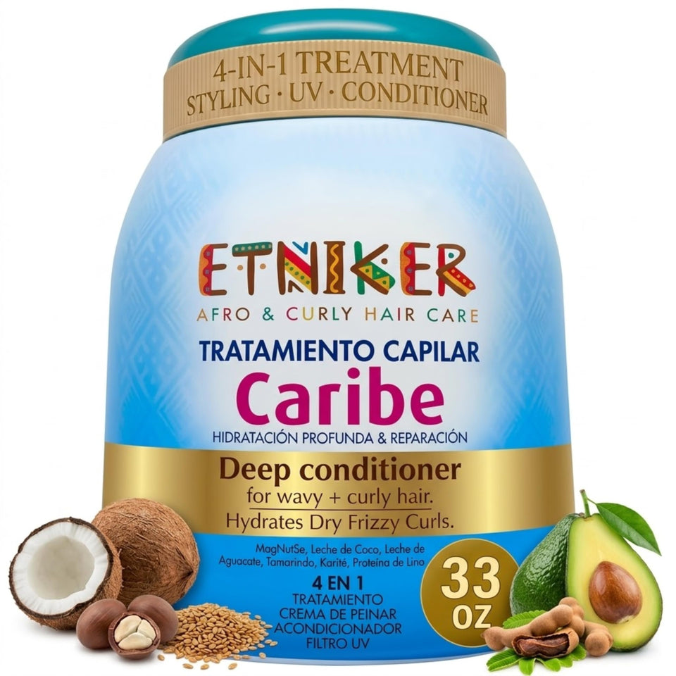 ETNIKER Caribe 4-in-1 curl cream jar ready for use with lightweight hydration.