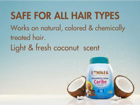 ETNIKER Caribe color-safe formulation label highlighted for treated hair.