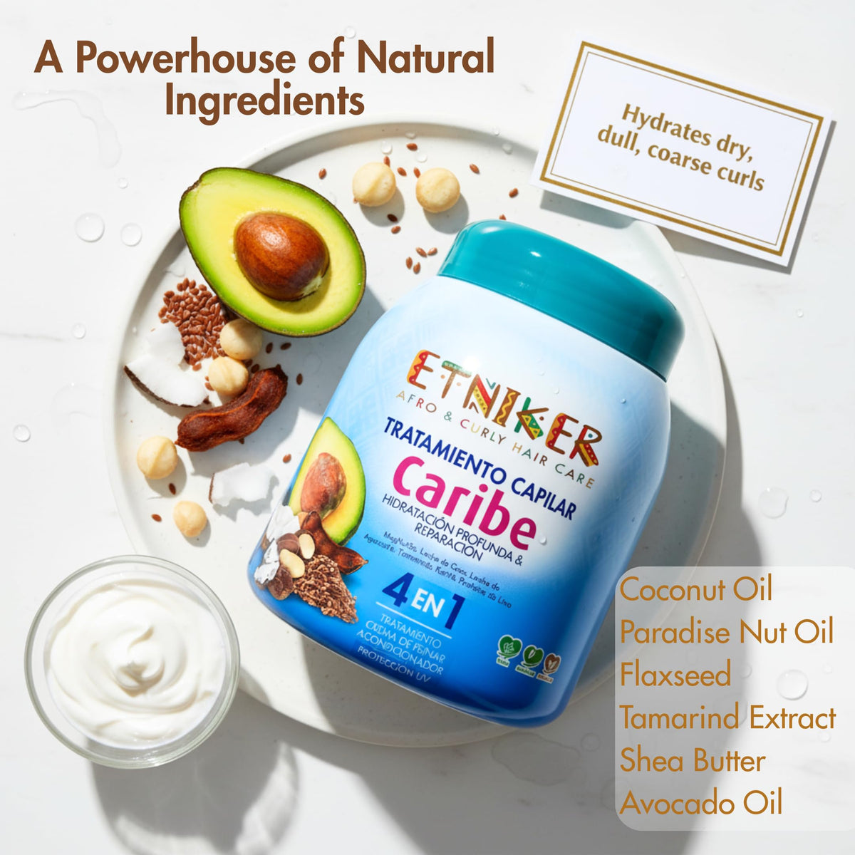 ETNIKER Caribe sulfate-free formula shown on the label for color safety.