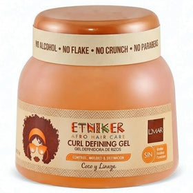 ETNIKER Curl Definer Gel bottle pour showing strong hold for defined curls.