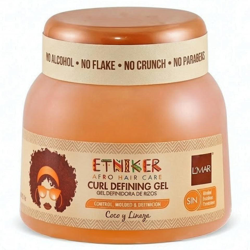 ETNIKER Curl Definer Gel bottle pour showing strong hold for defined curls.