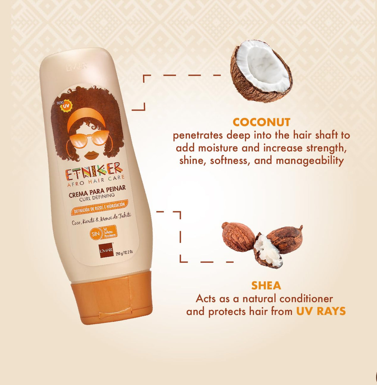 ETNIKER Curl Defining Styling Cream close-up reveals defined curls and glossy finish.