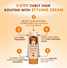 ETNIKER Curl Defining Styling Cream in hands demonstrates easy distribution for curls.