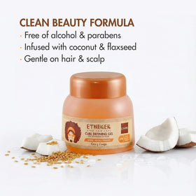 ETNIKER Curl Definer Gel tolerates humidity for frizz control.