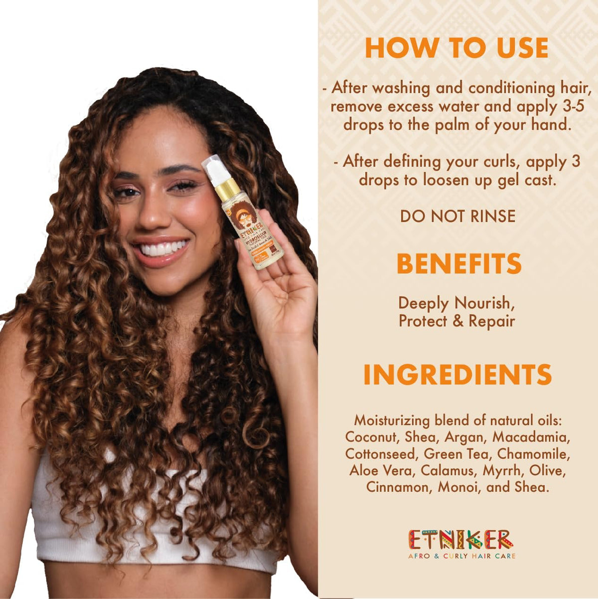 ETNIKER Hydroelixir ends application targets dry, porous hair ends