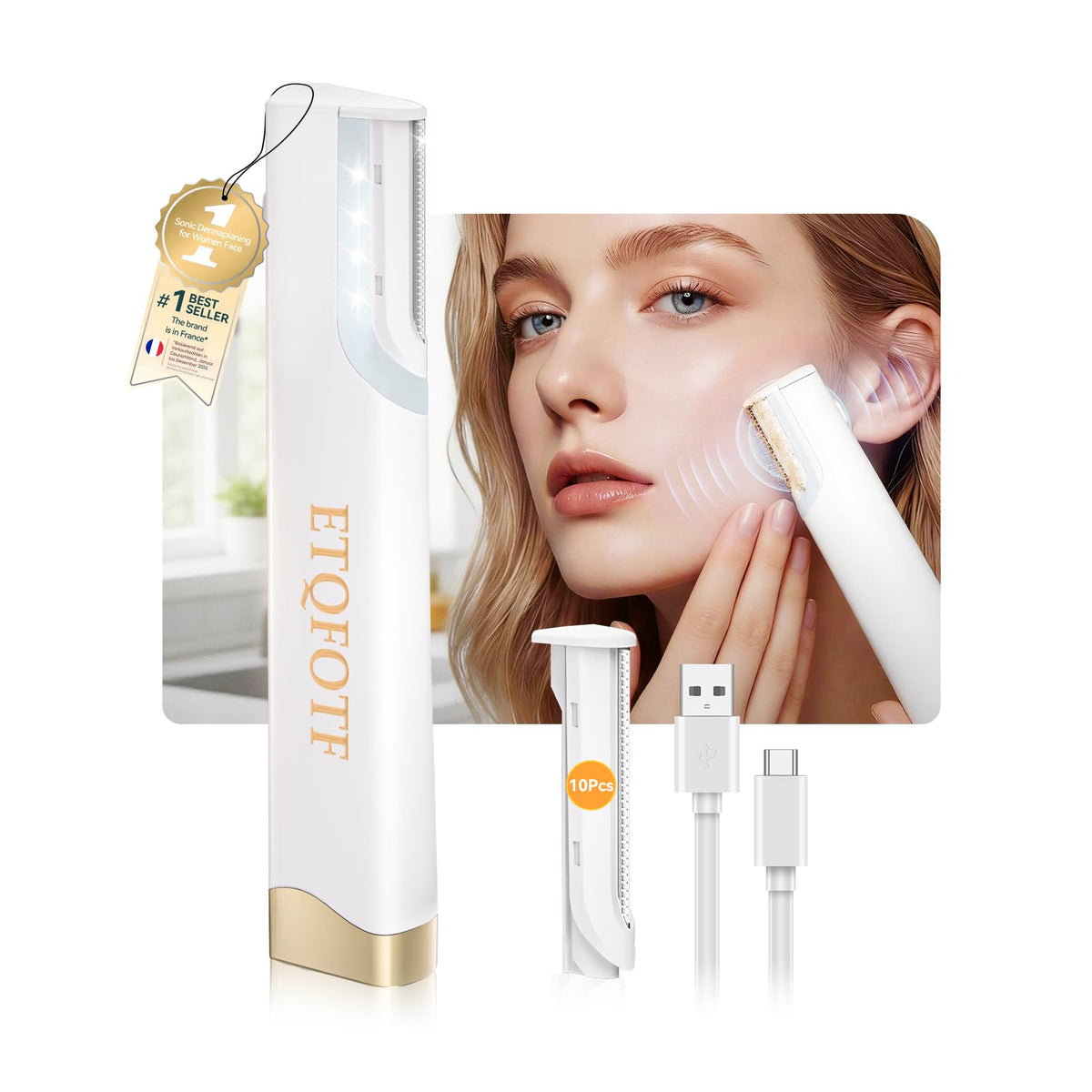 ETQFOTF sonic dermaplane for women face with LED light aiding precise exfoliation