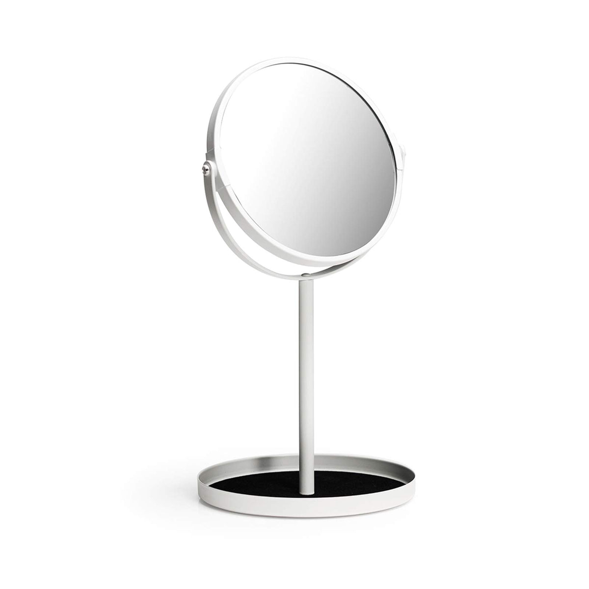 Ettori makeup mirror with 360 swivel for flexible makeup angles.