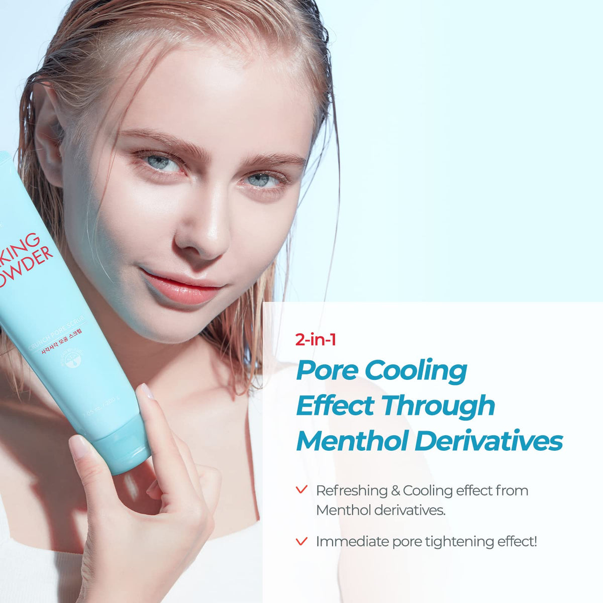 Etude Baking Powder Crunch Scrub with menthol cooling effect on skin