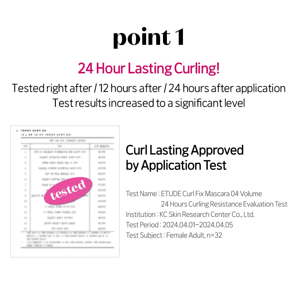 ETUDE Curl Fix Mascara demonstrates 24-hour curl hold