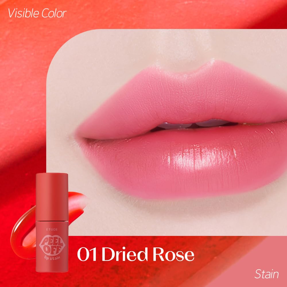 Etude Dear Darling lip stain tip-arrow applicator for precise outlining in dried rose.
