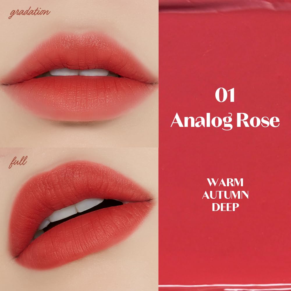 Etude Fixing Tint Analog Rose apply close-up shows matte finish