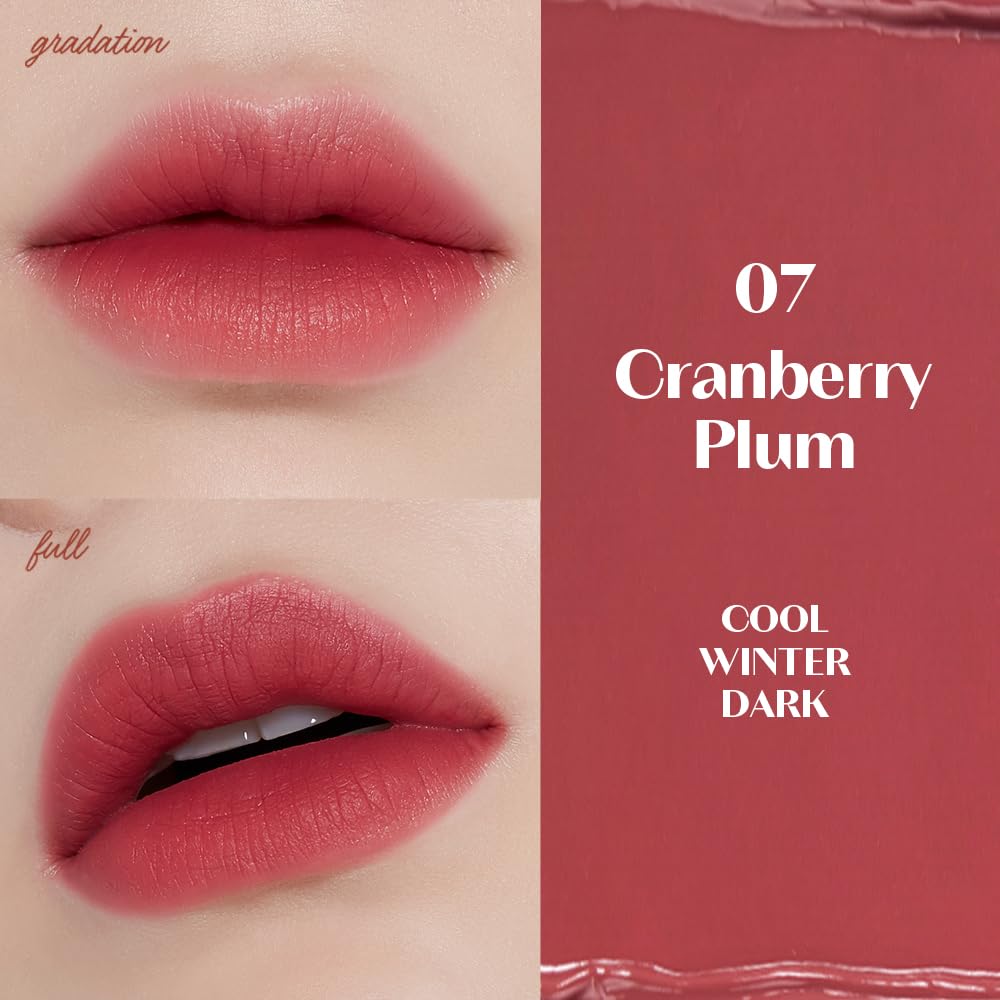 ETUDE Fixing Tint Cranberry Plum swatch, rich pigment for full coverage look.