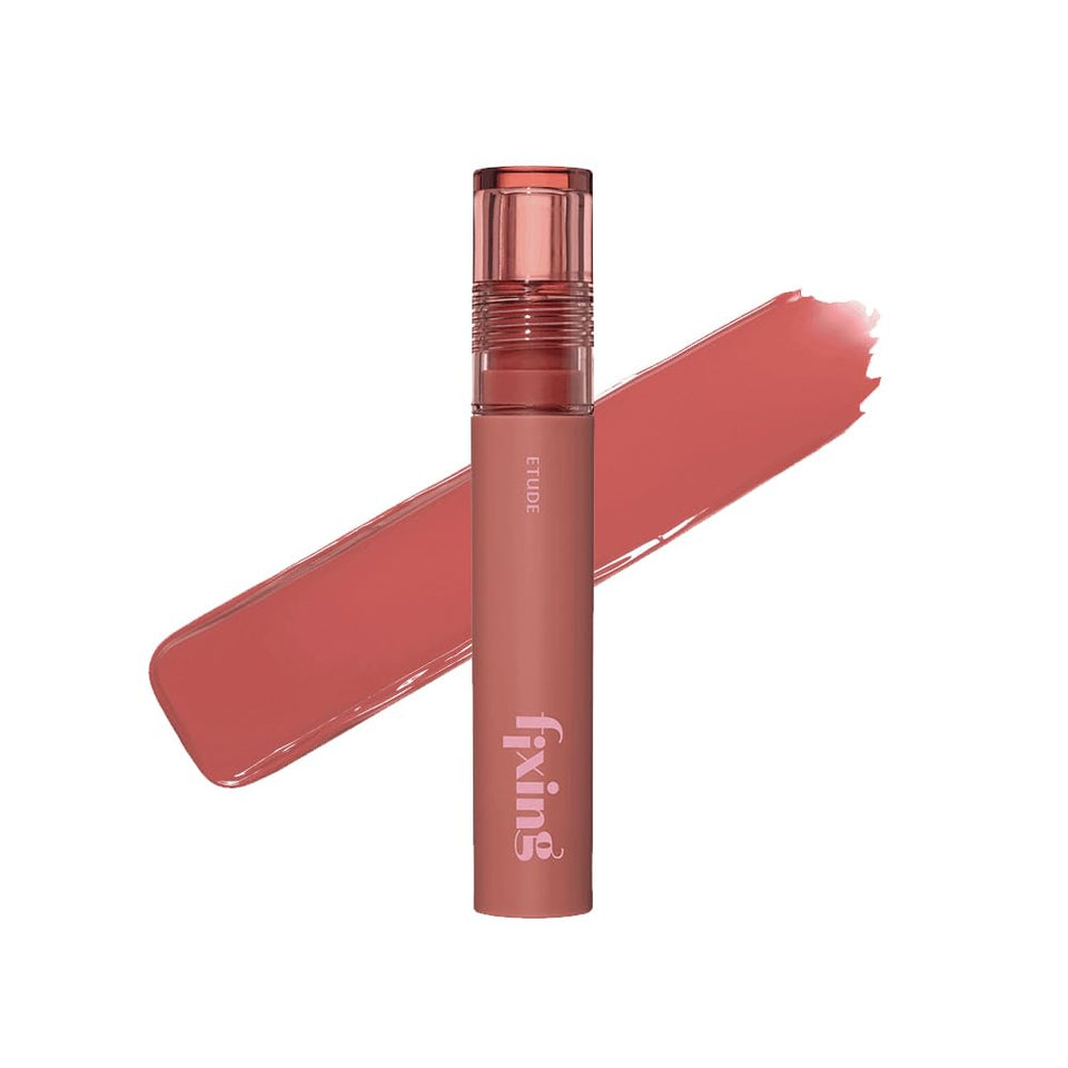 ETUDE Fixing Tint 12 Salmon Brick lip swatches show rich color for all day wear