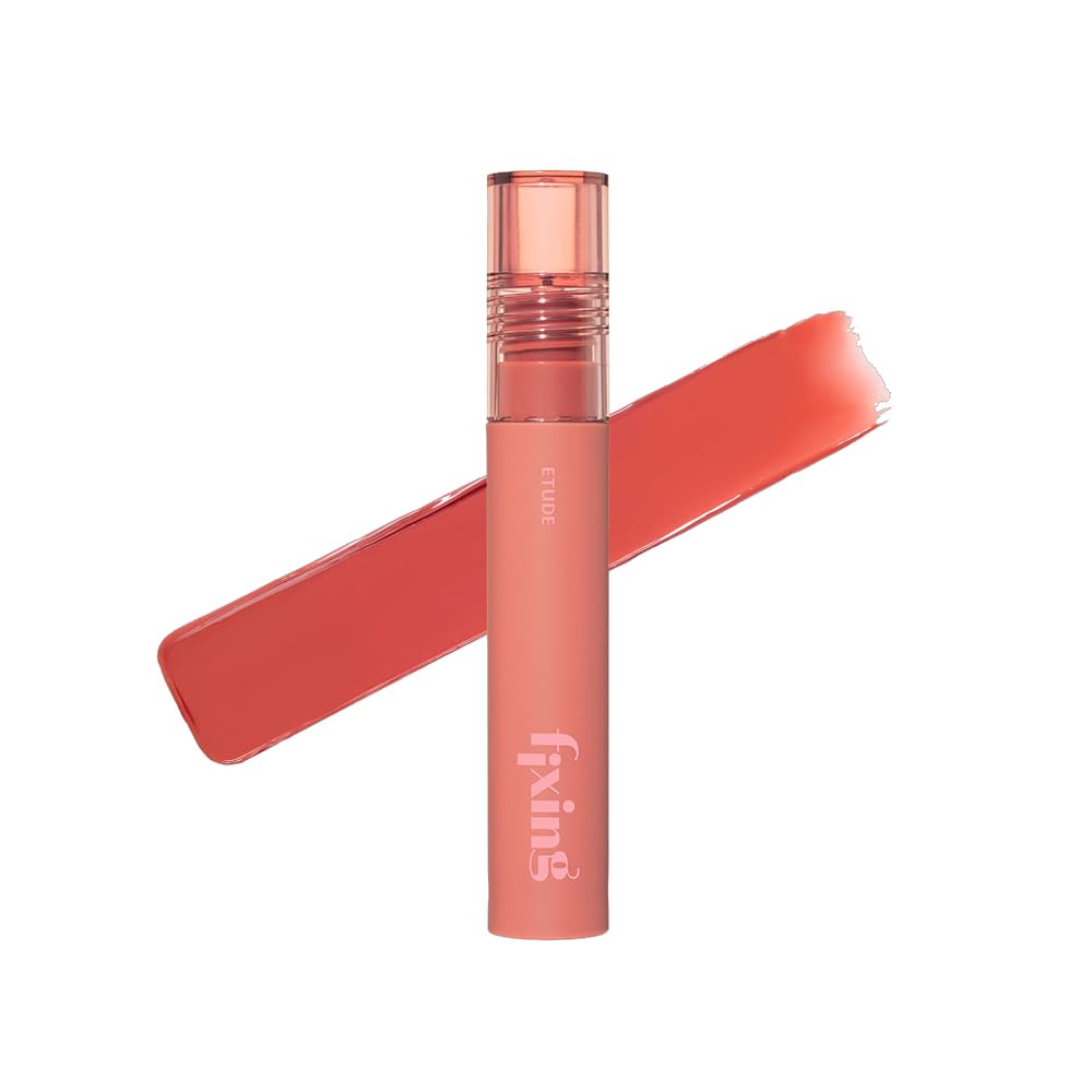 ETUDE Fixing Tint 19 Coral Breeze swatches show bold, long-lasting color.