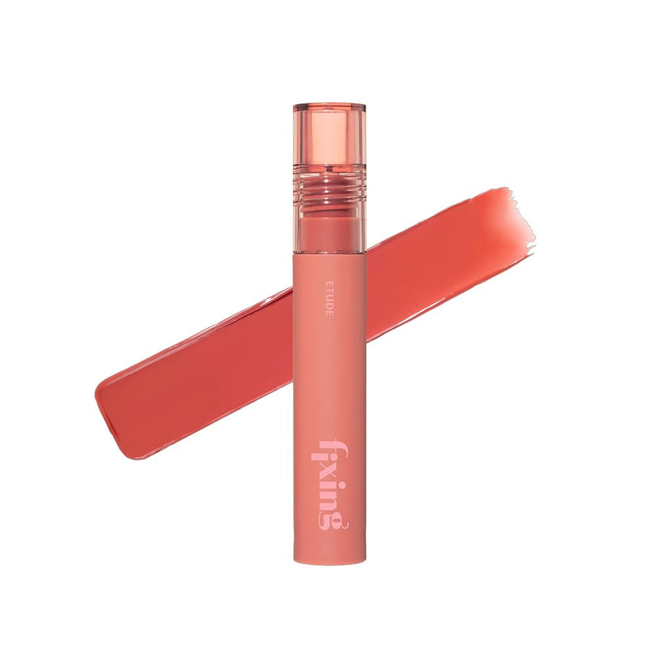 ETUDE Fixing Tint 19 Coral Breeze swatches show bold, long-lasting color.