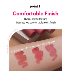 ETUDE Fixing Tint Berry Red wear test demonstrates long-lasting matte finish.
